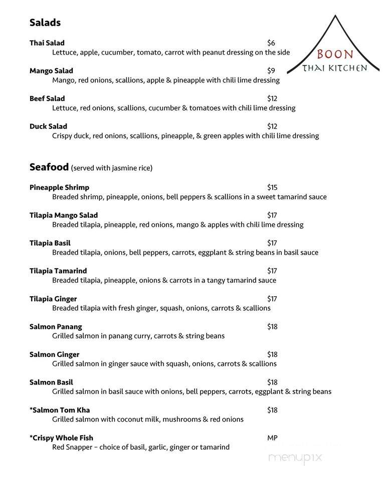 Boon Thai Kitchen - Livingston, NJ menu_pic