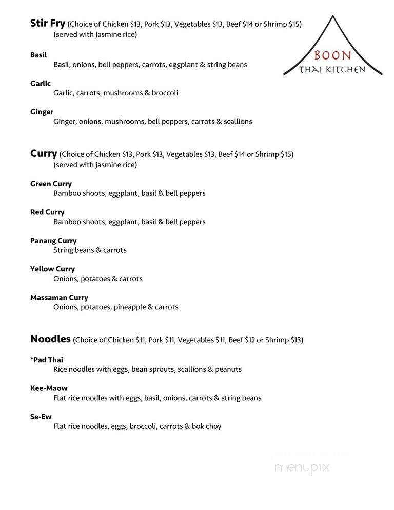 Boon Thai Kitchen - Livingston, NJ menu_pic