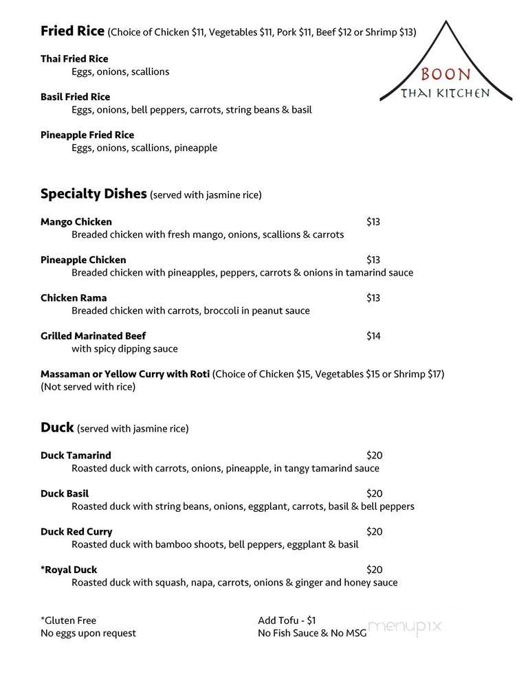 Boon Thai Kitchen - Livingston, NJ menu_pic