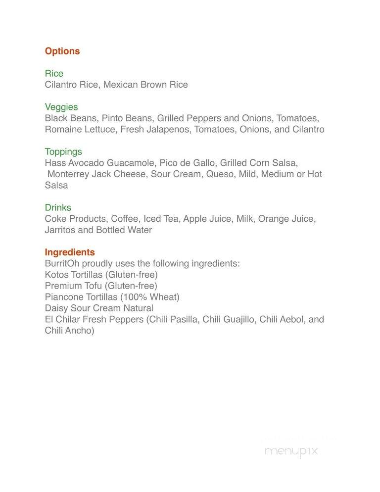 BurritOh! - Charlottesville, VA menu_pic