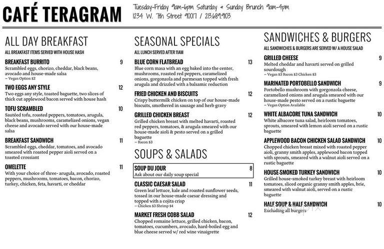 Cafe Teragram - Los Angeles, CA menu_pic