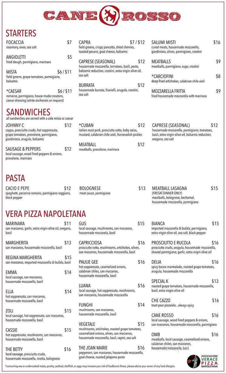 Cane Rosso - Houston, TX menu_pic