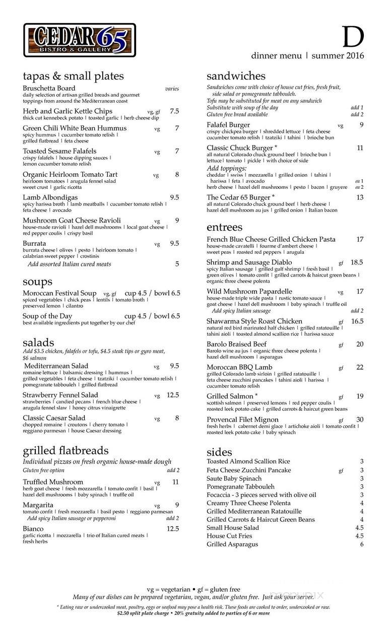 Cedar 65 - Evergreen, CO menu_pic