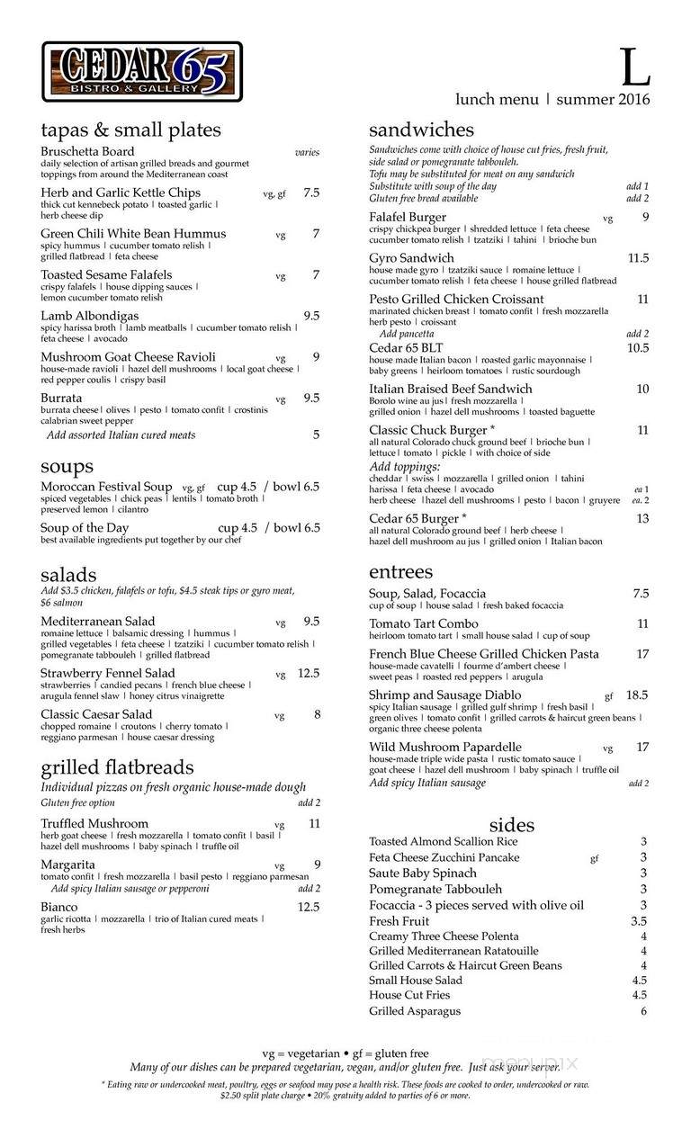 Cedar 65 - Evergreen, CO menu_pic