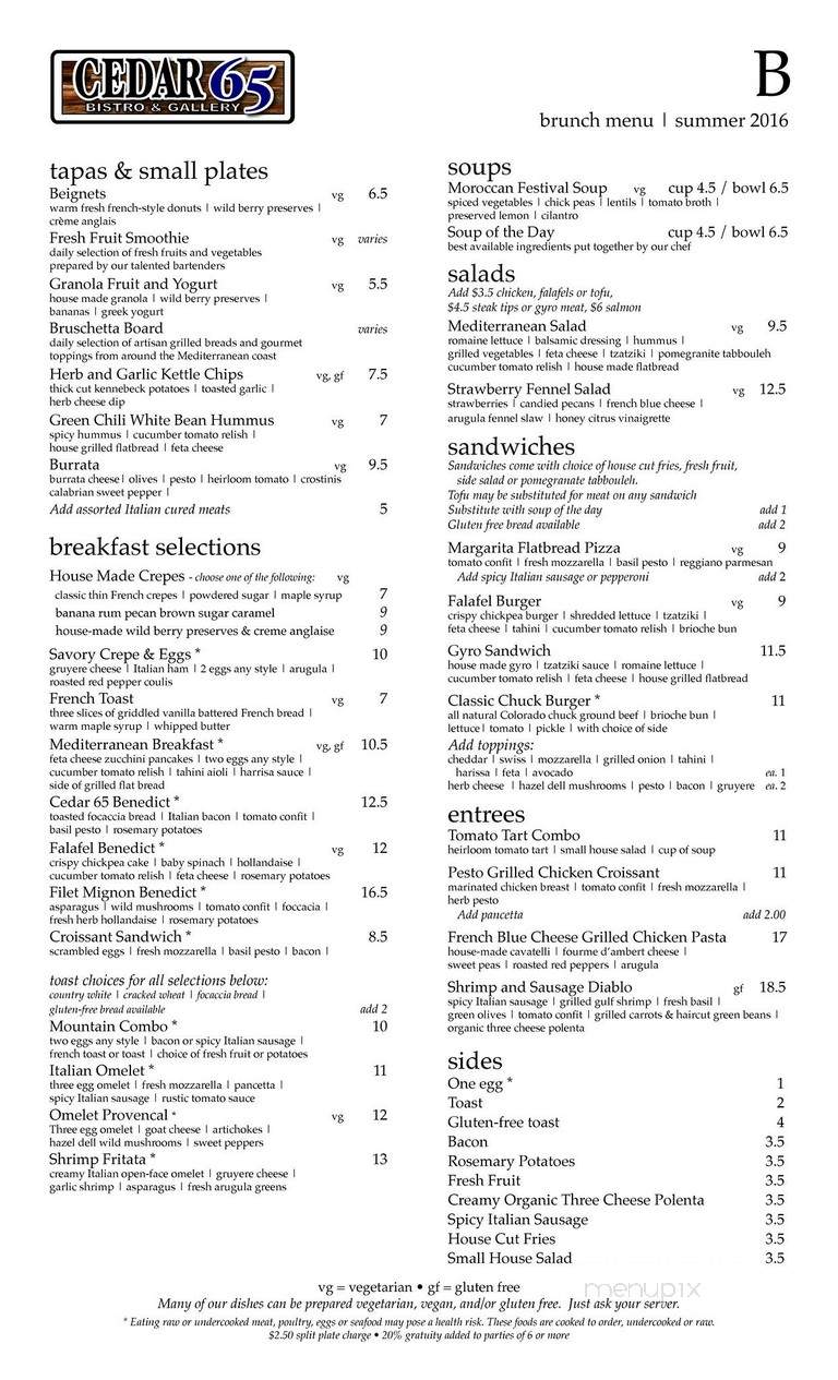 Cedar 65 - Evergreen, CO menu_pic