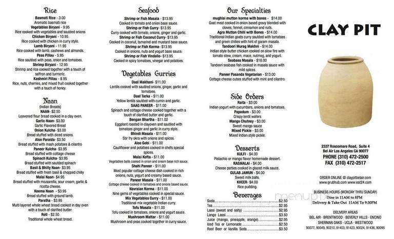 Clay Pit Indian Kitchen - Los Angeles, CA menu_pic