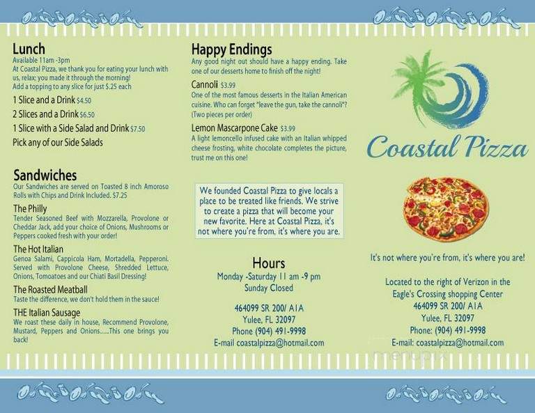 Coastal Pizza - Yulee, FL menu_pic
