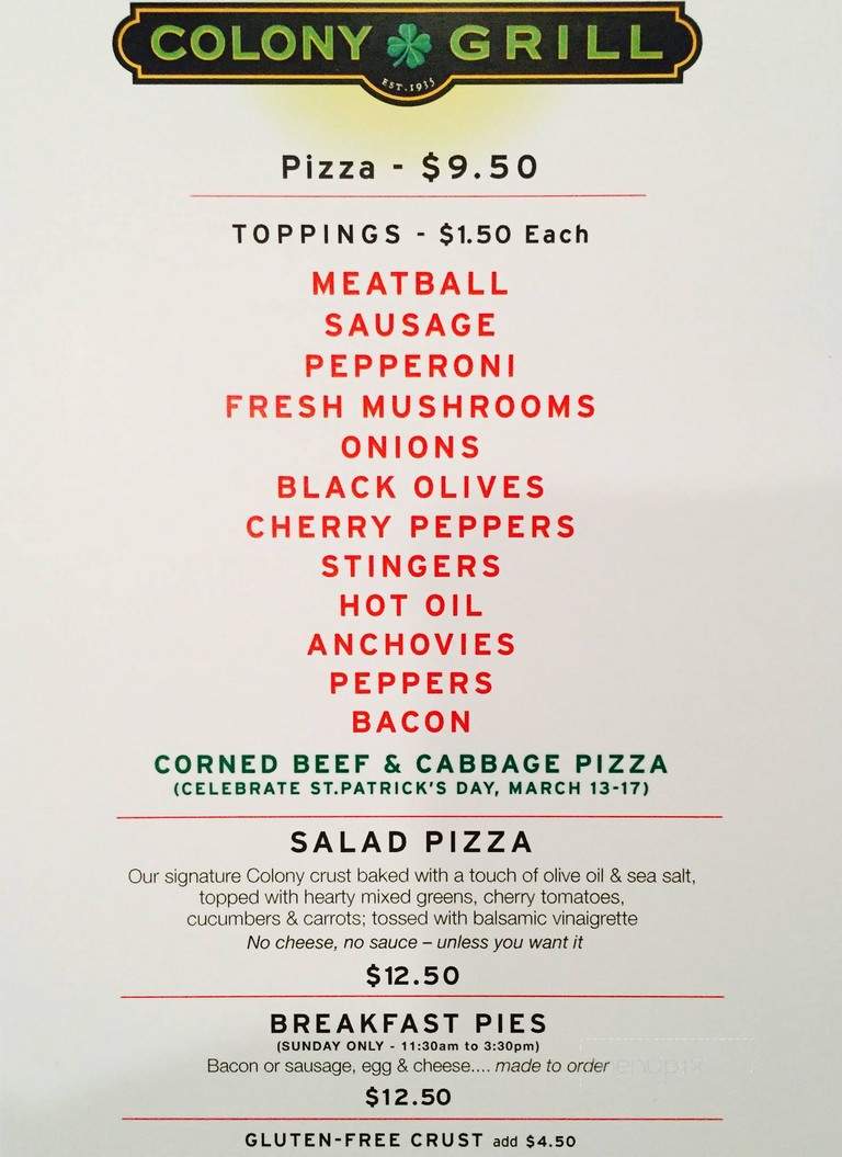 Colony Grill - Norwalk, CT menu_pic