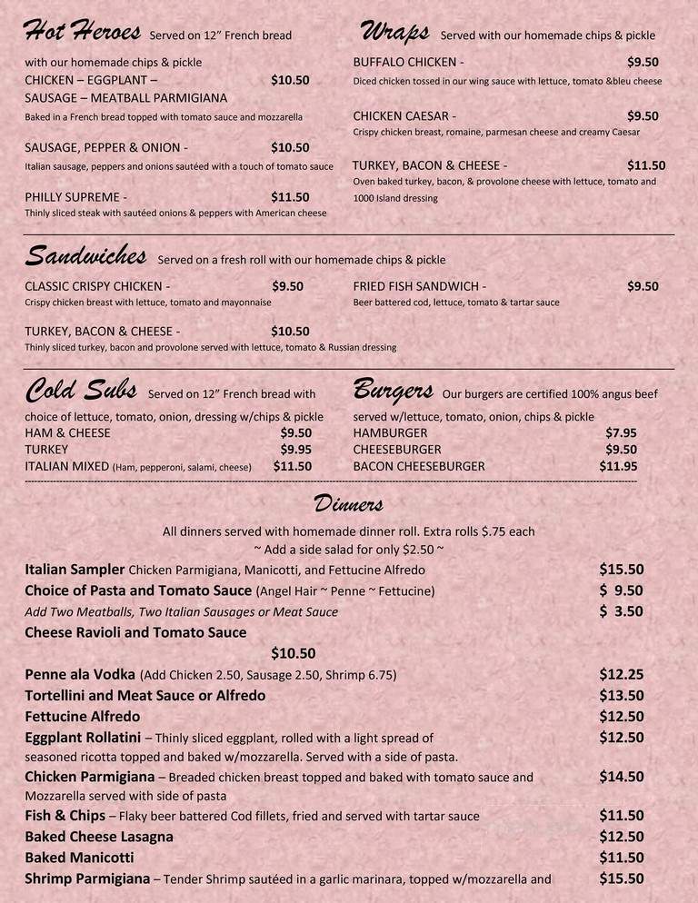 Cornerstone Pizza Cafe - Glens Falls, NY menu_pic