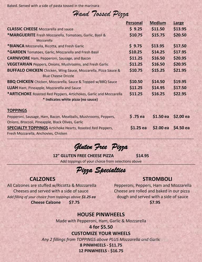 Cornerstone Pizza Cafe - Glens Falls, NY menu_pic
