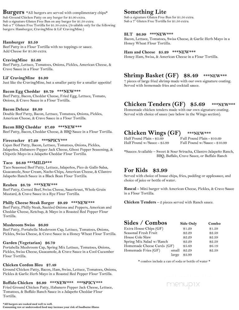 Craving Burgers - Edgerton, WI menu_pic
