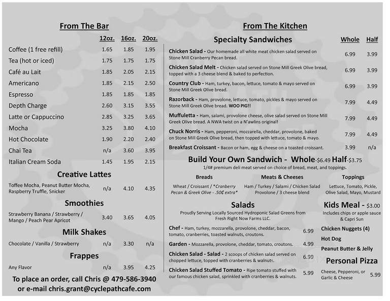 Cycle Path Cafe - Bentonville, AR menu_pic