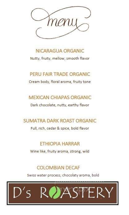 D's Roastery - Wimberley, TX menu_pic