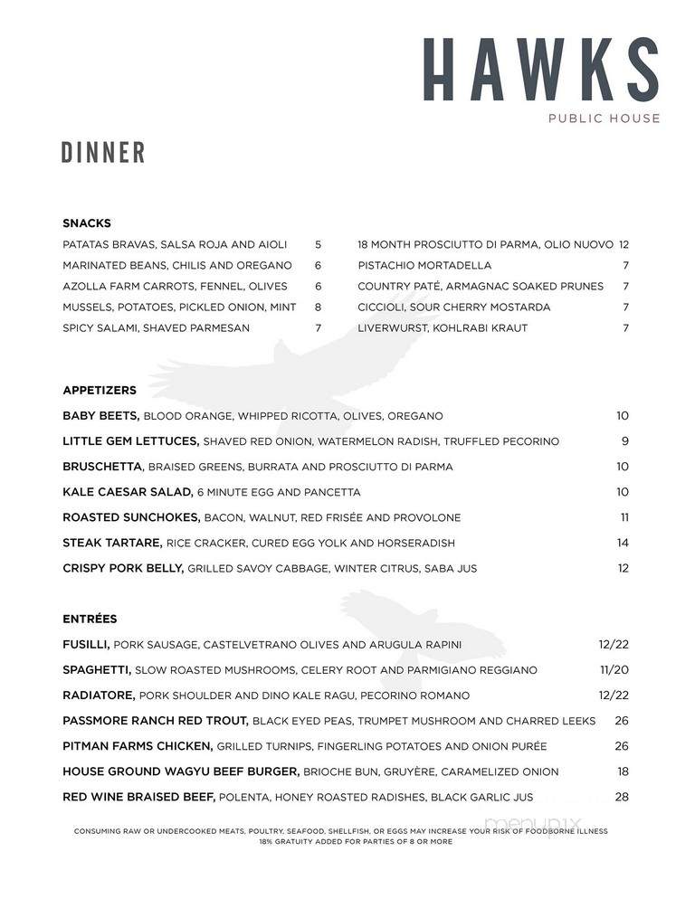 Hawks Public House - Sacramento, CA menu_pic
