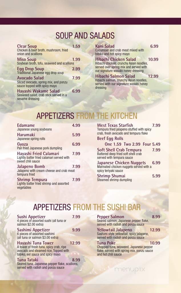 Hayashi Midtown - Lubbock, TX menu_pic