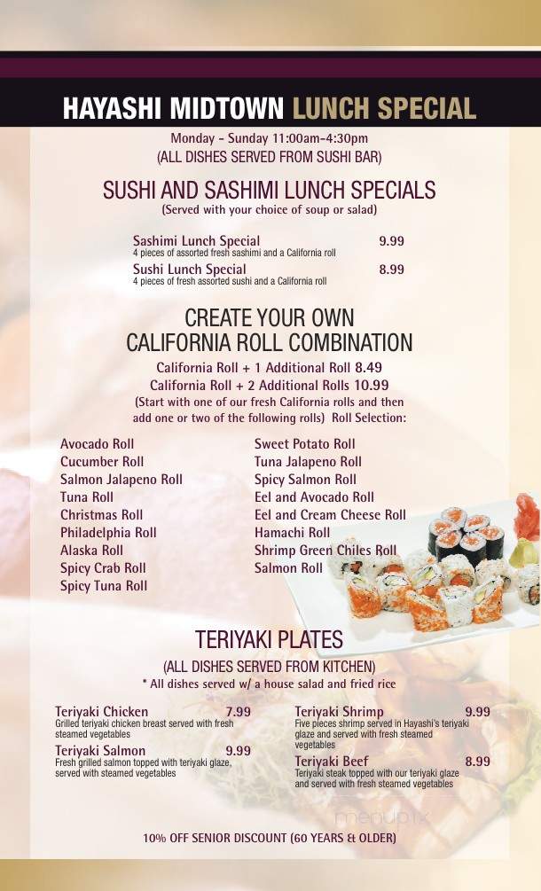 Hayashi Midtown - Lubbock, TX menu_pic