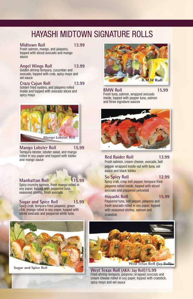 Hayashi Midtown - Lubbock, TX menu_pic