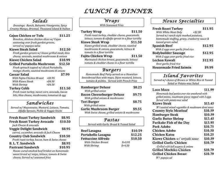 I Love Country Cafe - Honolulu, HI menu_pic
