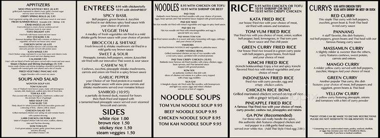 Kata Thai Kitchen - Hanover, NH menu_pic