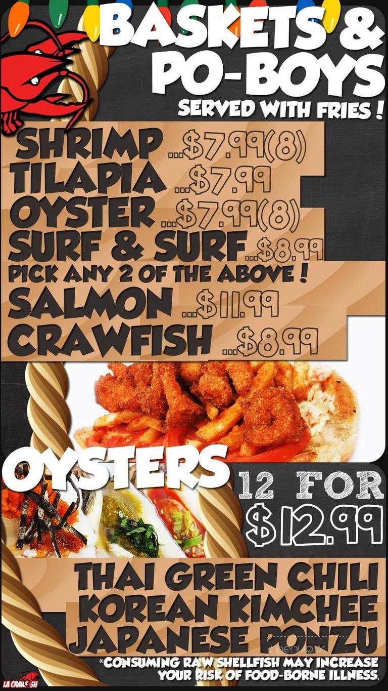 Menu of LA Crawfish in Baytown, TX 77521