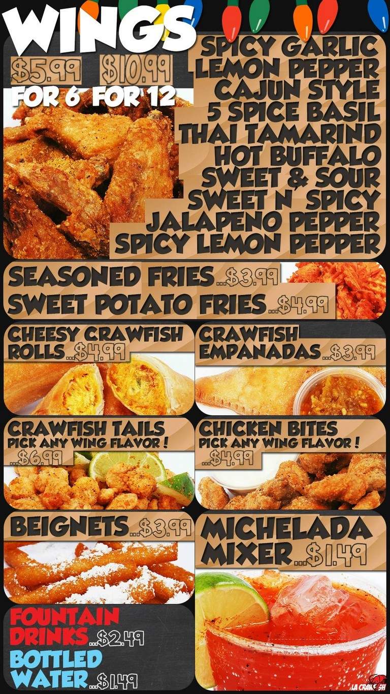 Menu of LA Crawfish in Baytown, TX 77521