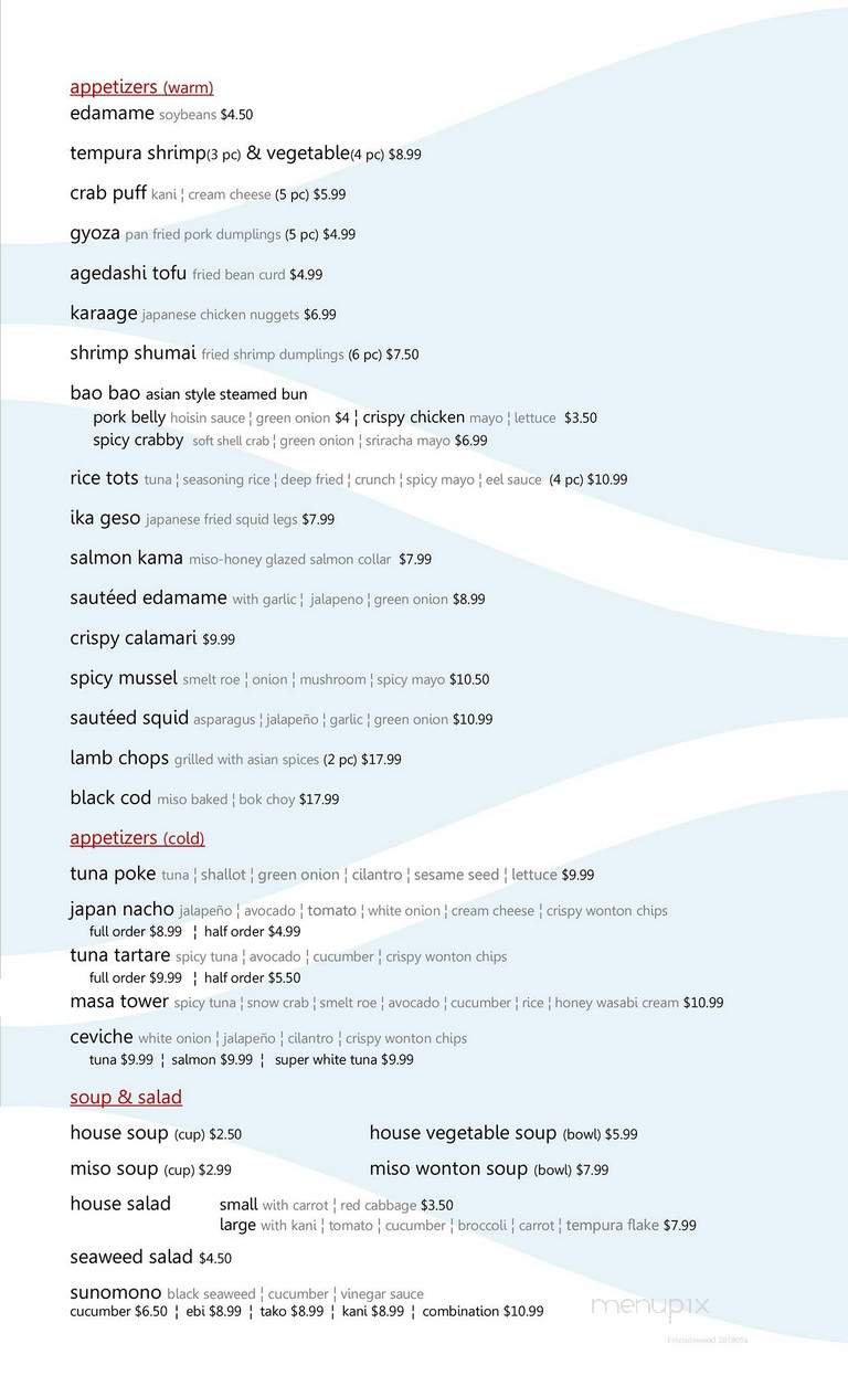 Masa Sushi - Friendswood, TX menu_pic
