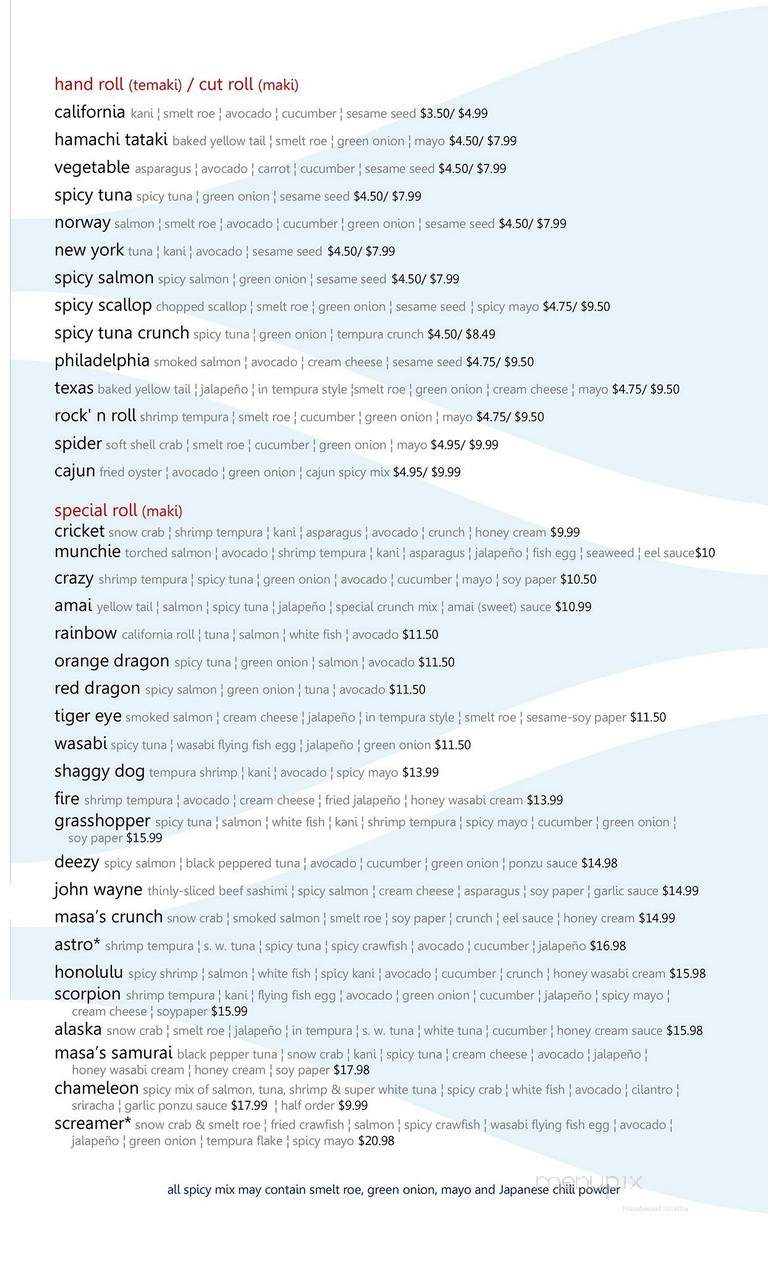Masa Sushi - Friendswood, TX menu_pic
