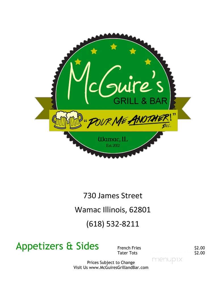 McGuires Grill & Bar - Wamac, IL menu_pic