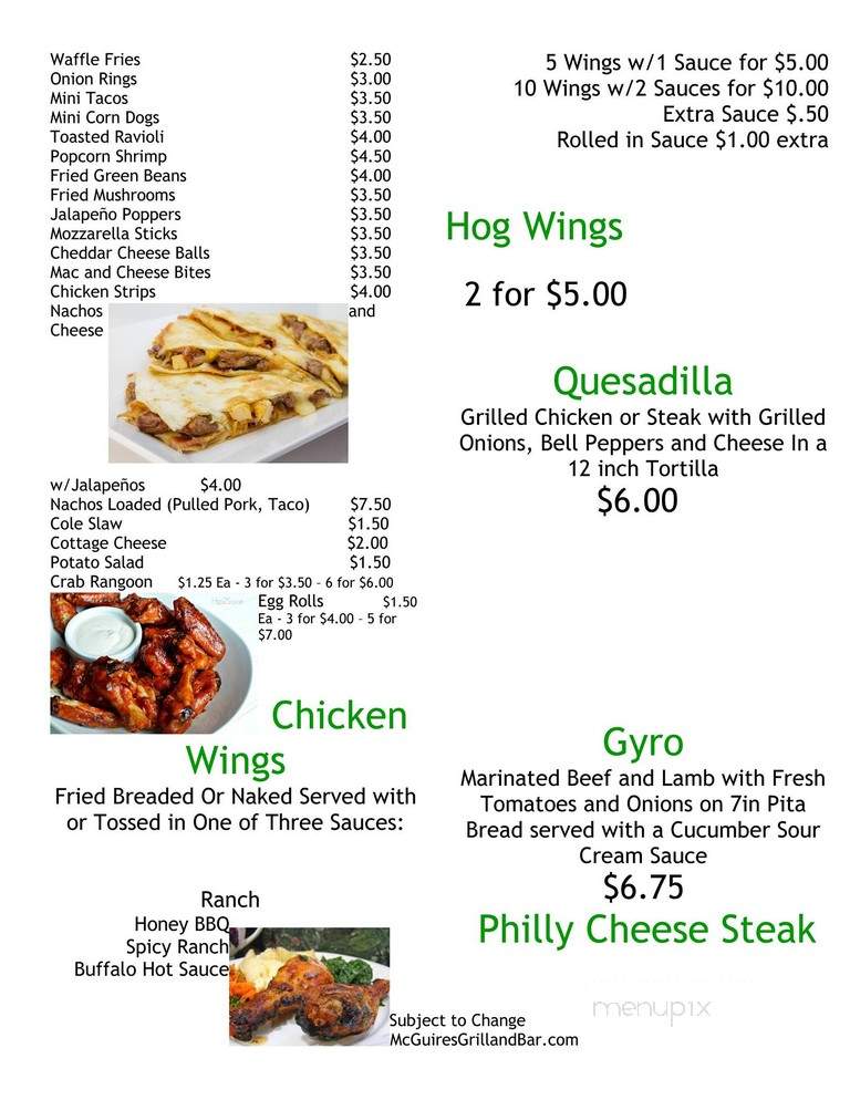 McGuires Grill & Bar - Wamac, IL menu_pic