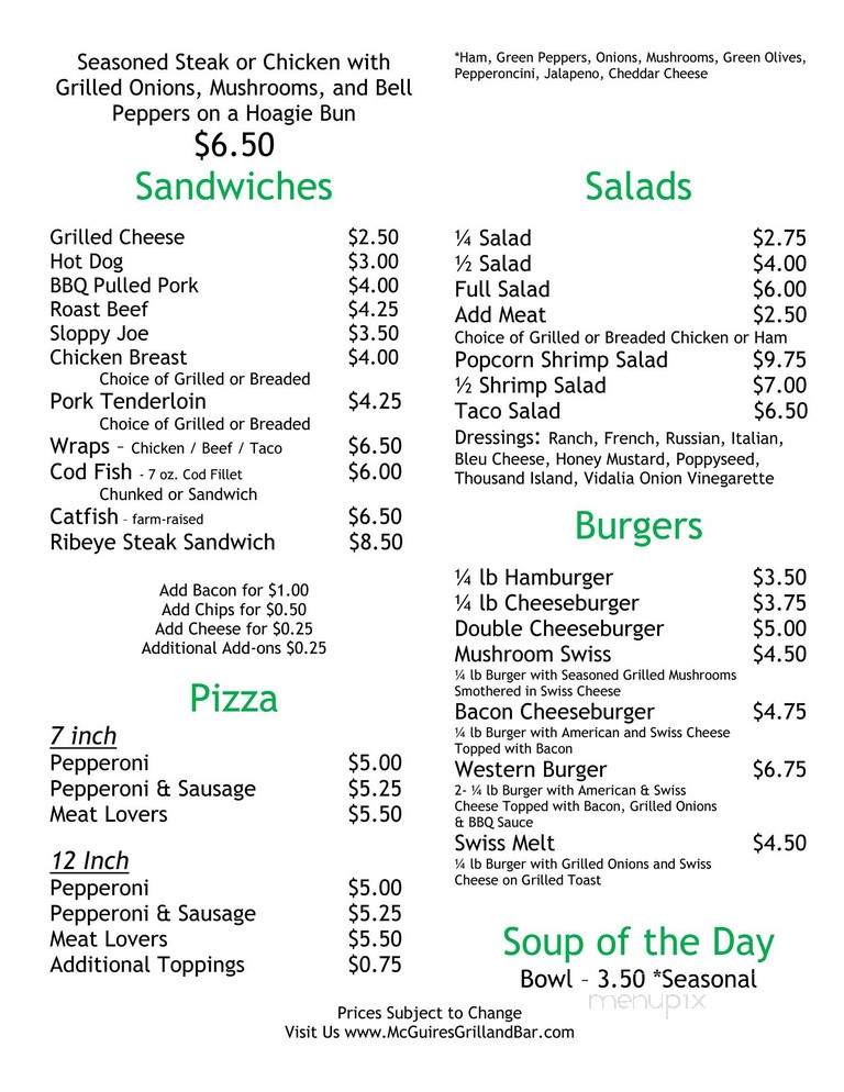 McGuires Grill & Bar - Wamac, IL menu_pic