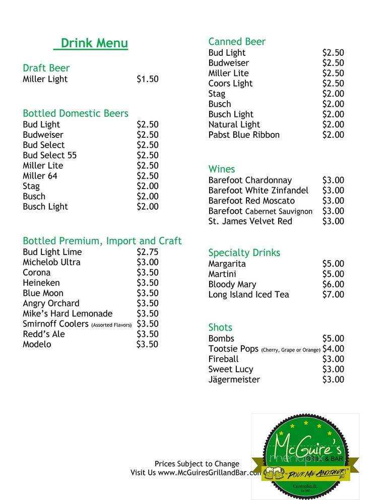McGuires Grill & Bar - Wamac, IL menu_pic