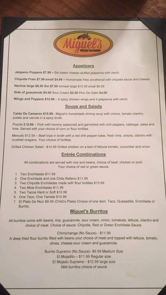 Miguel's Mexican Restaurant - Scotia, CA menu_pic