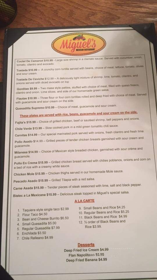 Miguel's Mexican Restaurant - Scotia, CA menu_pic