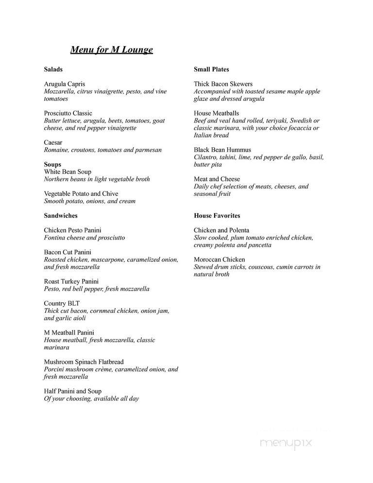 M Lounge - Hartford, CT menu_pic