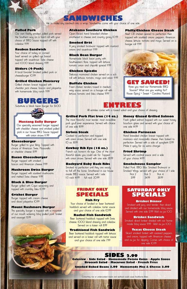 Mustang Sally's American Bar & Grill - Horseheads, NY menu_pic