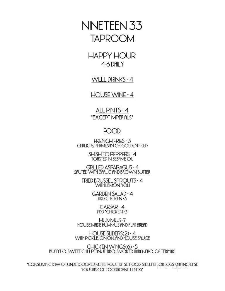 Nineteen 33 Taproom - West Linn, OR menu_pic