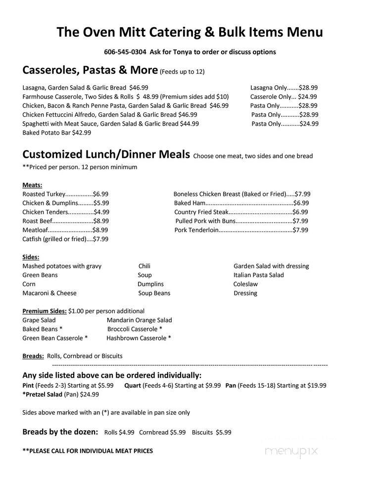 Oven Mitt - Barbourville, KY menu_pic