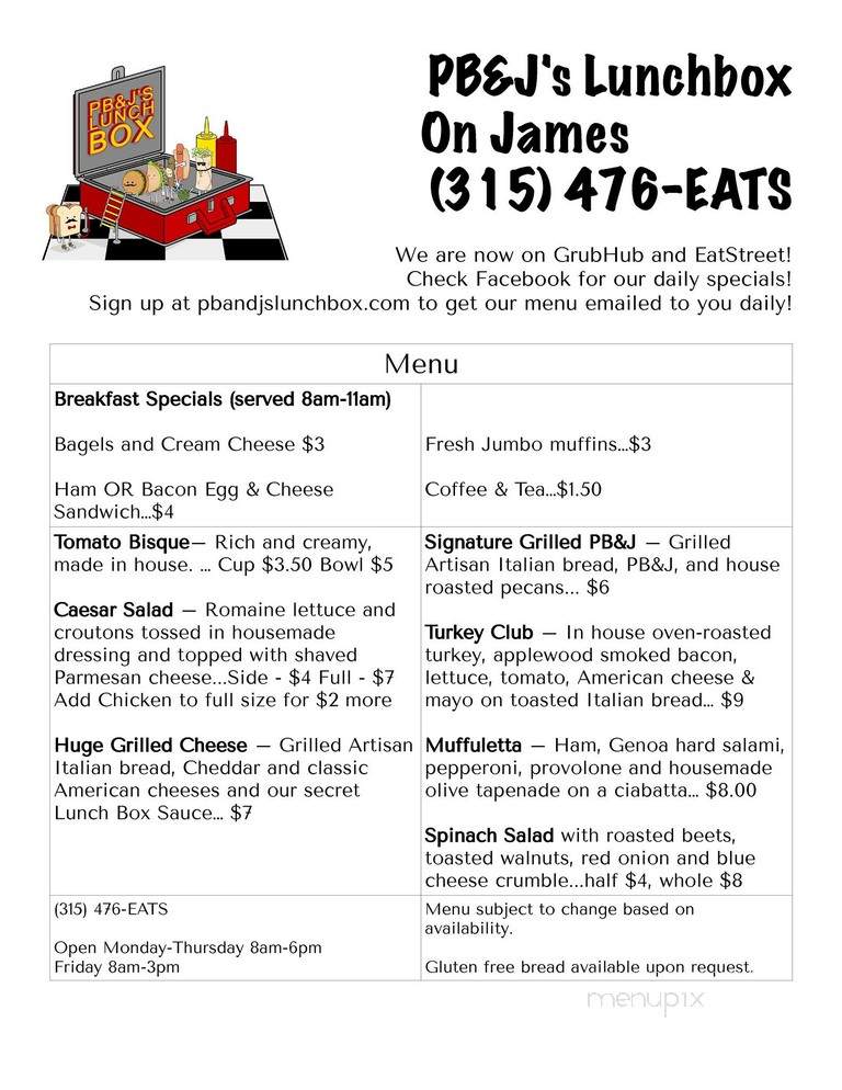 PB & J's Lunch Box - Syracuse, NY menu_pic