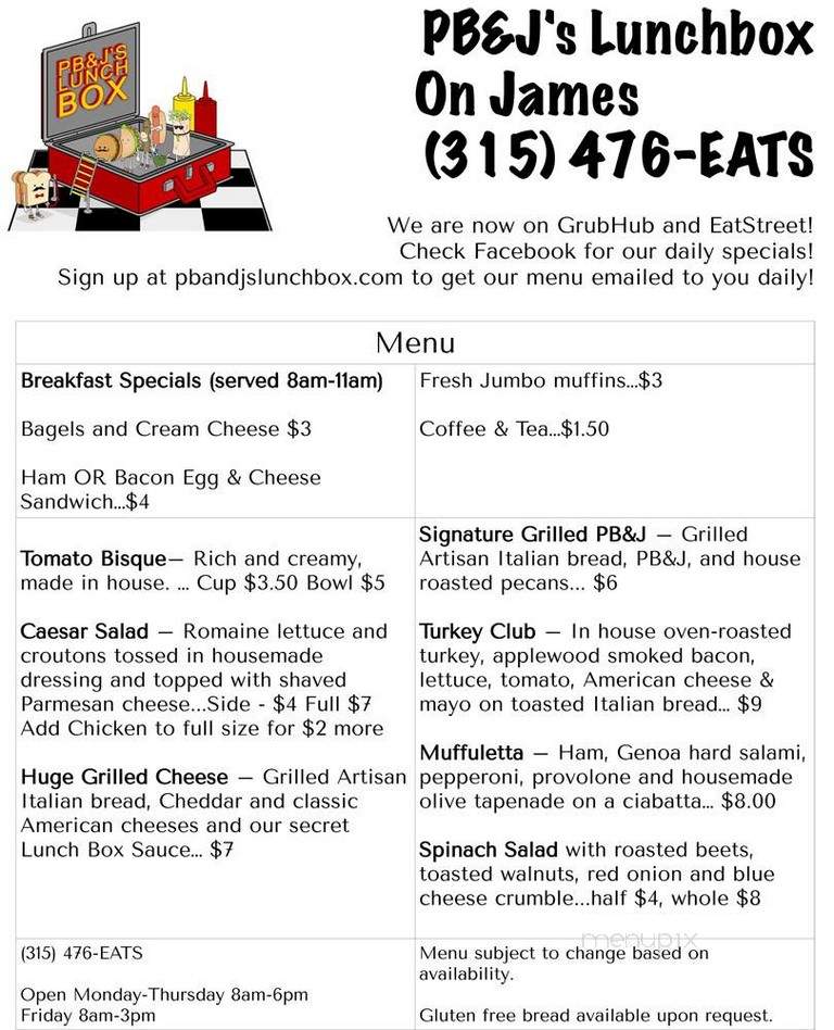 PB & J's Lunch Box - Syracuse, NY menu_pic
