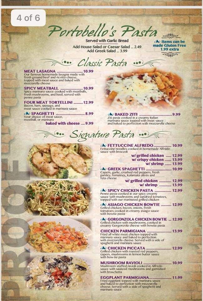 Portobello's Italian Bistro - Johnson City, TN menu_pic