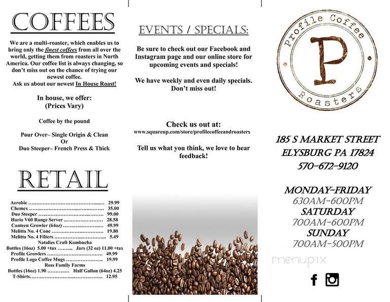 Profile Coffee & Roasters - Elysburg, PA menu_pic