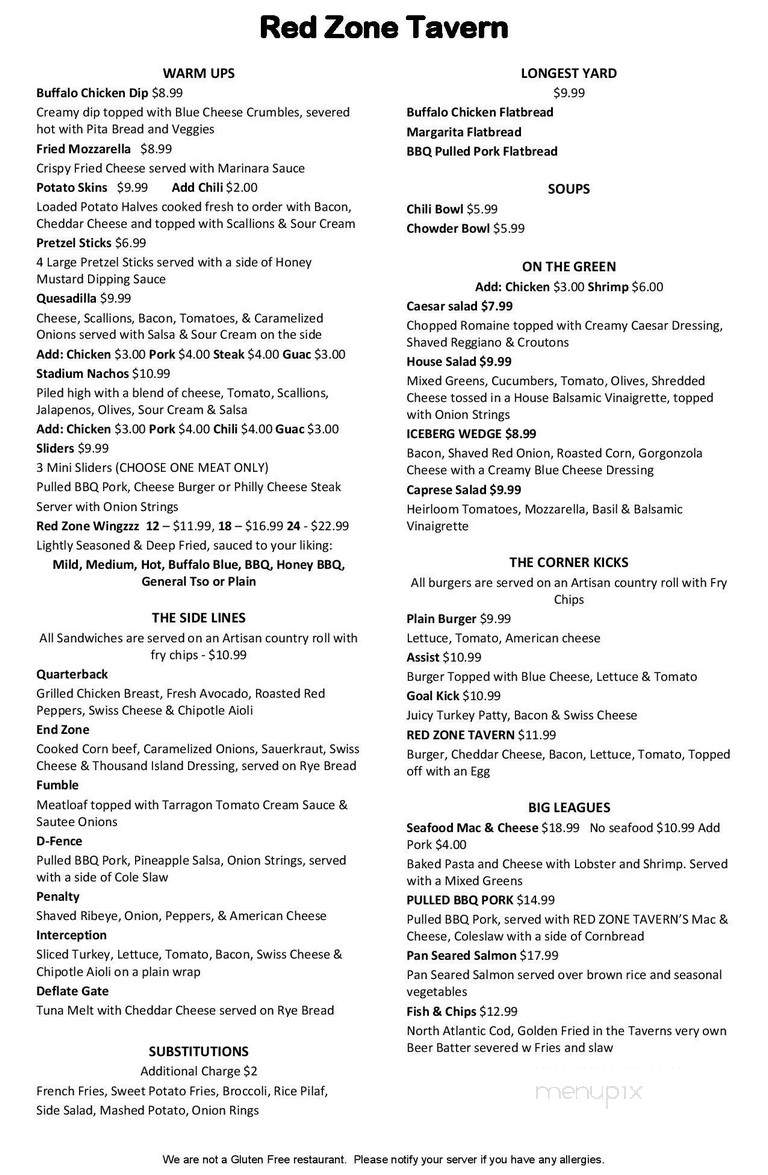 Red Zone Tavern - Cromwell, CT menu_pic
