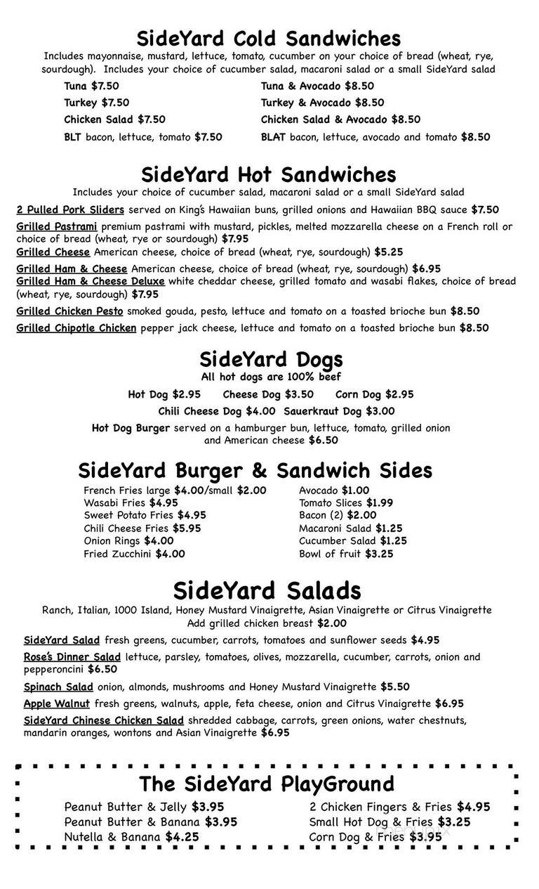 SideYard Cafe - Long Beach, CA menu_pic