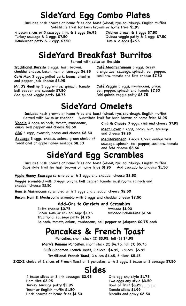 SideYard Cafe - Long Beach, CA menu_pic