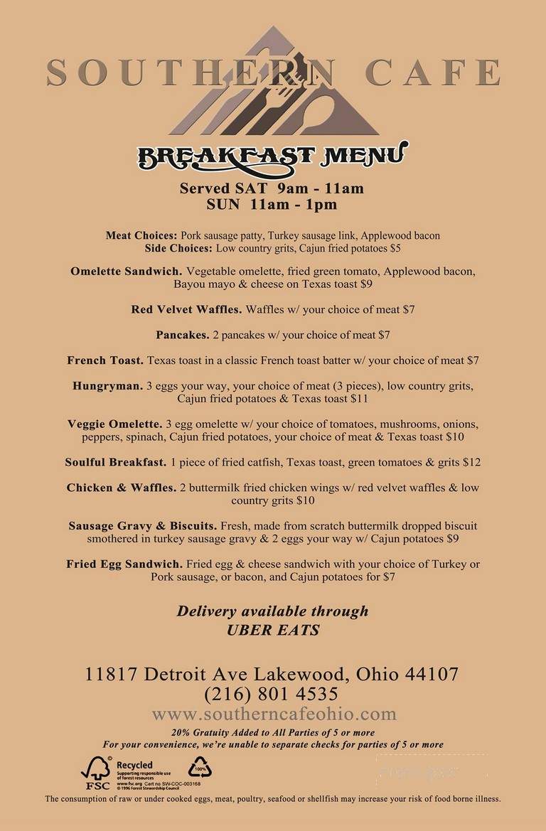 Southern Cafe - Lakewood, OH menu_pic