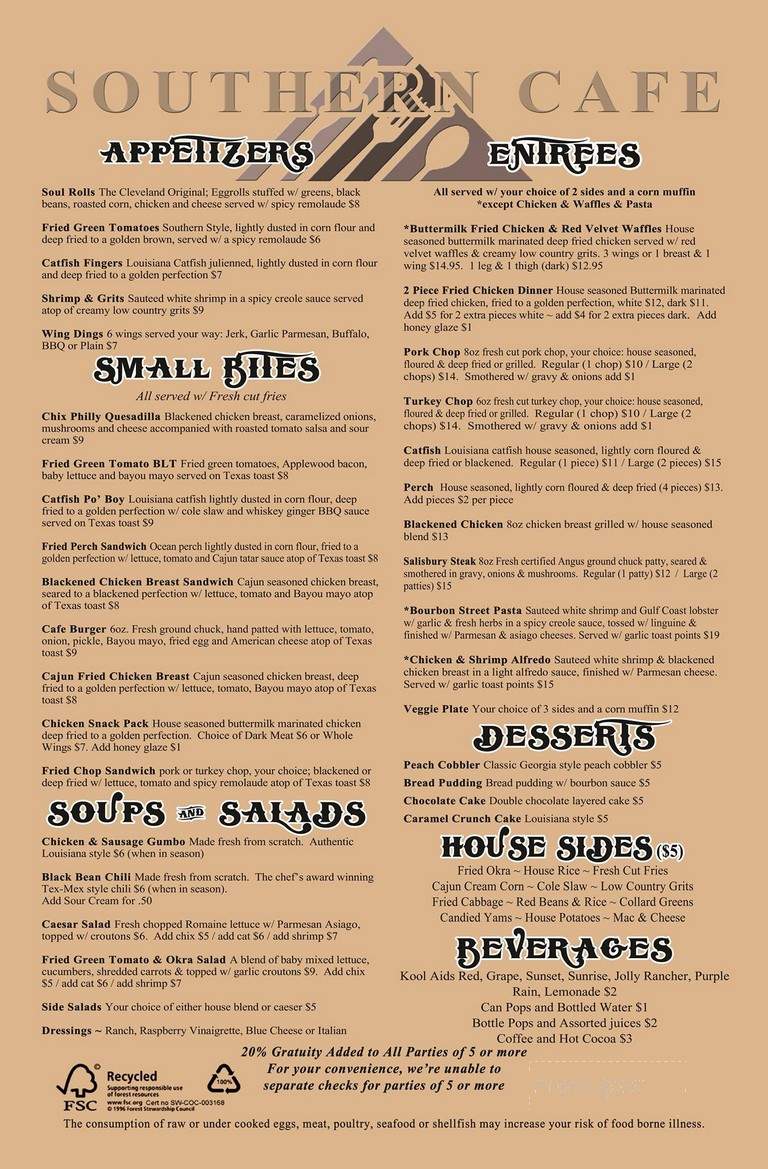 Southern Cafe - Lakewood, OH menu_pic