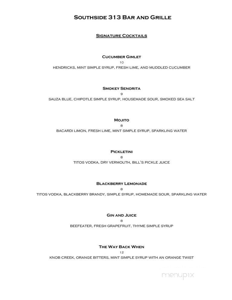Southside 313 Bar & Grille - Bethlehem, PA menu_pic