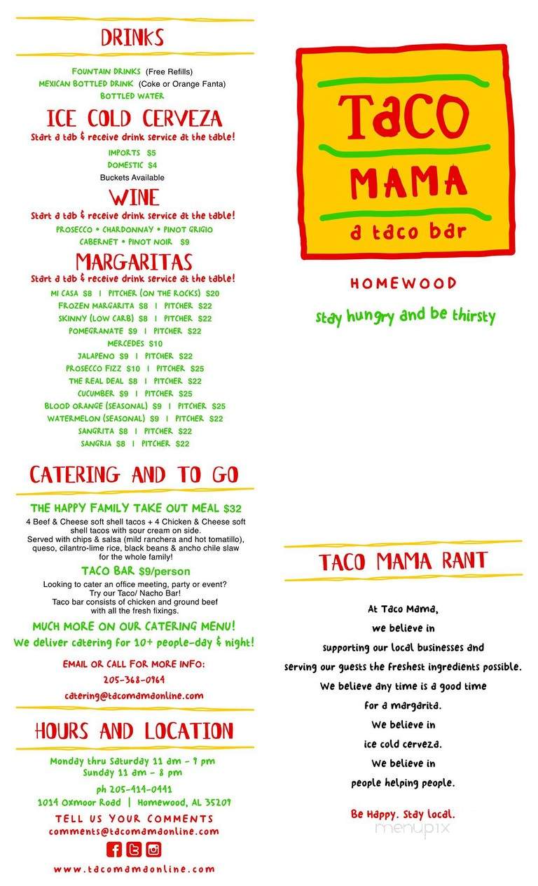 Taco Mama - Homewood, AL menu_pic