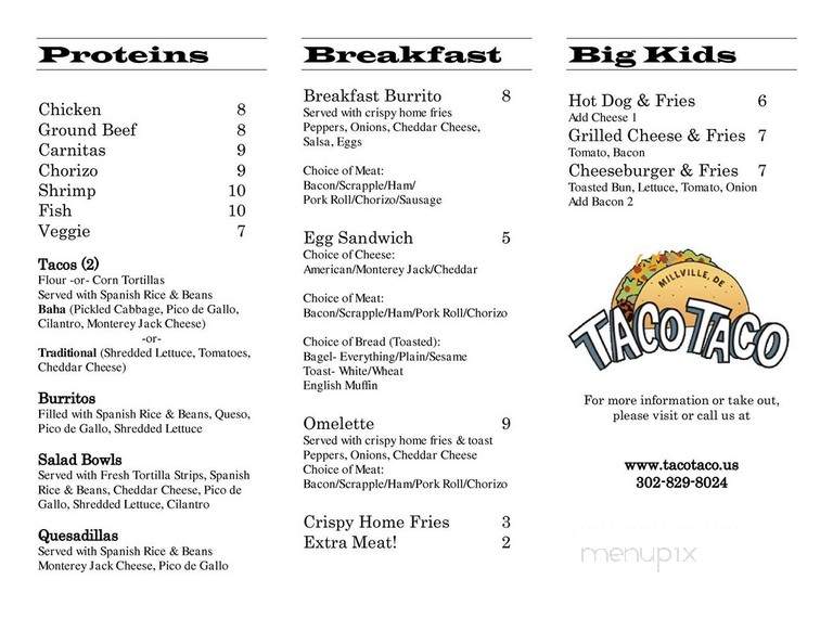 Taco Taco - Millville, DE menu_pic