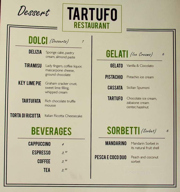 Tartufo - Washington, DC menu_pic